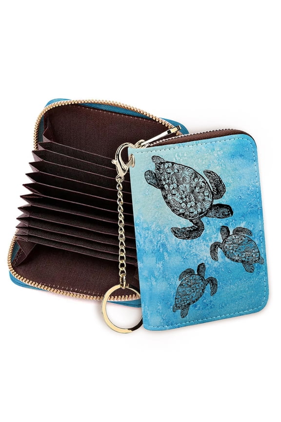 Credit Card Holder Wallets for Women RFID Blocking Credit Card Holder Zipper Card Case Wallet - Ocean Sea Turtles