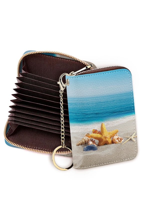 Credit Card Holder Wallets for Women RFID Blocking Credit Card Holder Zipper Card Case Wallet - Seashells On The Beach