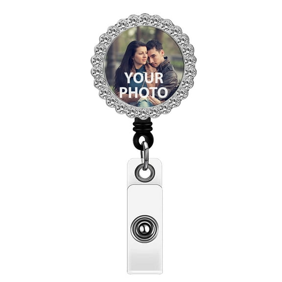 WIRESTER Customized Personalized From Your Picture Shiny Bling Diamond Crystal Rhinestones Key Card Holder Belt Clip Reel Id Badge Retractable