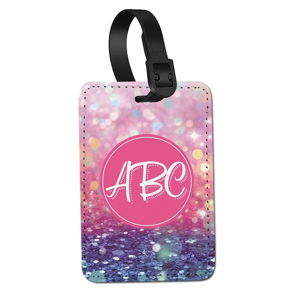 WIRESTER Customized Personalized Text PU Leather Luggage Tags for Travel Suitcase Baggage - Gliter Pink Blue Background & Rupture Extrude Line Text Font