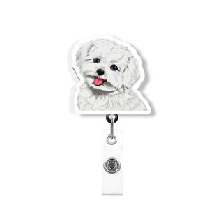 White Glitter Doodle Retractable Badge Reel-Doodle Dog Glitter ID  Holder-Goldendoodle-labradoodle