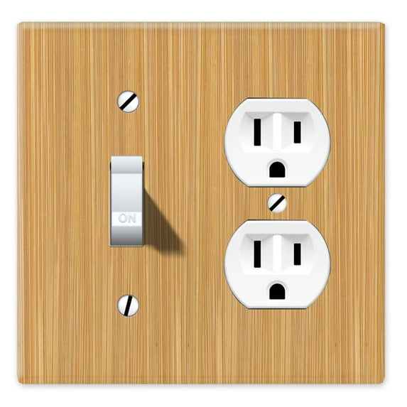 WIRESTER Double 1-Gang Toggle Light and 1-Gang Duplex Outlet Switch Plate/Wall Plate Cover, Bamboo Wood Texture