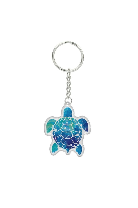 Double-Sided Print Acrylic Keychain Sparkle Glitter Key Chain for Keys, Cars, Motorcycles, Backpacks, Travel - Blue Sea Turtle