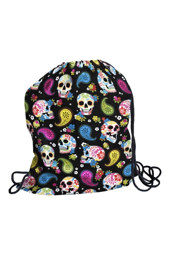 Drawstring Rucksack Backpack Shoulder Bags for Gym Yoga Travel Beach School, Colorful Sugar Skulls