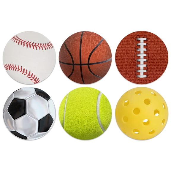 WIRESTER Drink Round Fabric Felt Neoprene Coasters Set of 6pcs, Sports Ball (Basketball, Football, Soccer Ball, Pickleball, Baseball, Tennis Ball)