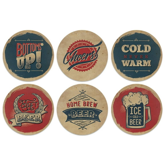 WIRESTER Drink Round Fabric Felt Neoprene Coasters Set of 6pcs, Vintage Paper Beer