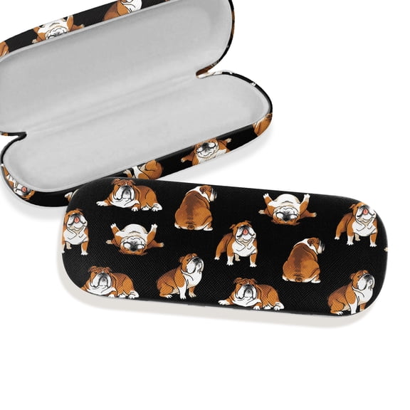 WIRESTER Durable Hard Clamshell Eyeglass Case with Microfiber Cloth - English Bulldog Funny Playful Postures