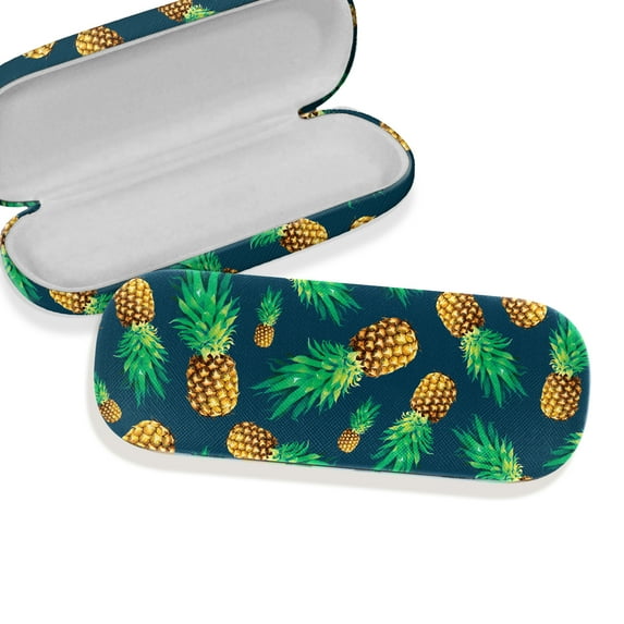 WIRESTER Durable Hard Clamshell Eyeglass Case with Microfiber Cloth - Fly Pineapple Pattern Dark Blue
