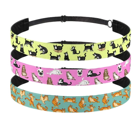 WIRESTER Elastic & Adjustable Fashion Headbands for Women 3-Pack Velvet Fabric Hair Band Beauty Accessory - Lazy Cats & Cat Playful Postures