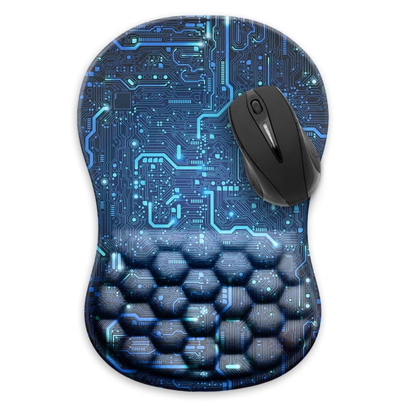 WIRESTER Ergonomic Mouse Pad with Wrist Support, Pain Relief Wrist Rest Mousepad with Massage Design & Non-Slip PU Base, 12x8 inch - Blue Circuit Board