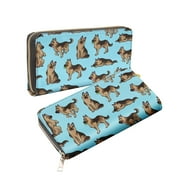 WIRESTER Fashion PU Leather Clutch Purse for Women Girls - German Shepherd Funny Playful Postures Lt Blue