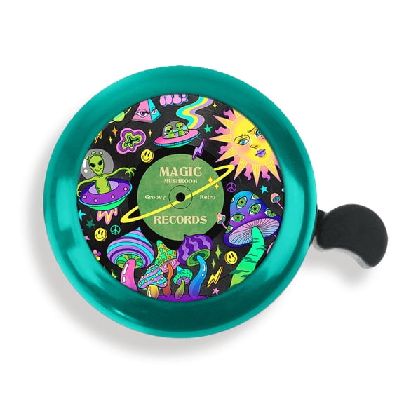 WIRESTER Green Bicycle Bell Aluminum Alloy Mini Bike Bell With Ring Horn Accessories for Adults Men Women Kids Girls and Boys -Magic Mushrooms Records