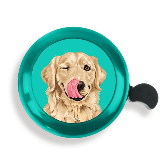 WIRESTER Green Bicycle Bell Aluminum Alloy Mini Bike Bell With Ring Horn Accessories for Adults Men Women Kids Girls and Boys -Winking Golden Retriever Dog