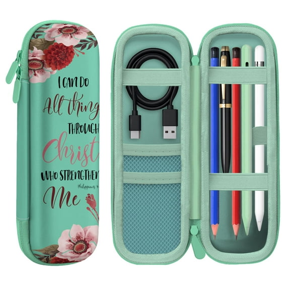 WIRESTER Hard Protective Carrying Case for Apple Pencil Pro, USB-C/1st/2nd Gen, Samsung Stylus, Pen & Cable Storage Holder - Christian Bible Verses Philippians 4:13