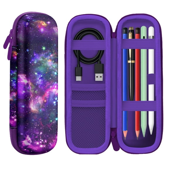 WIRESTER Hard Protective Carrying Case for Apple Pencil Pro, USB-C/1st/2nd Gen, Samsung Stylus, Pen & Cable Storage Holder - Purple Nebula Galaxy
