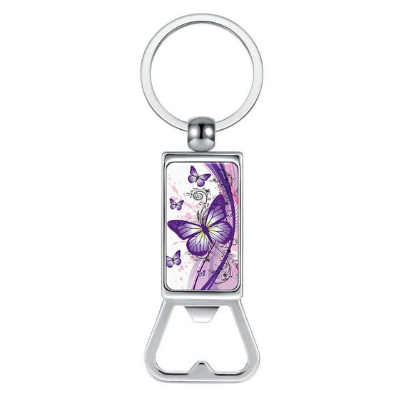 WIRESTER Household Kitchen Tools Keychain Metal Bottle Opener With Key Ring - 2 Tone Purple Butterfly