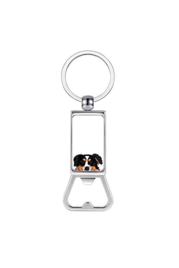 Household Kitchen Tools Keychains Metal Bottle Opener With Key Ring - Animal Black Tricolor Aussie Australian Shepherd Dog