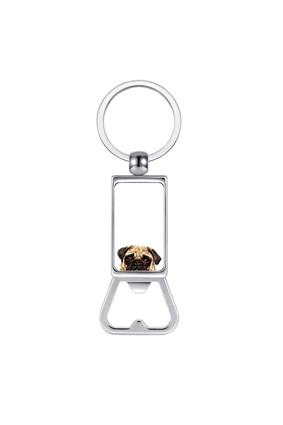 Household Kitchen Tools Keychains Metal Bottle Opener With Key Ring - Animal Pug Puppy Dog