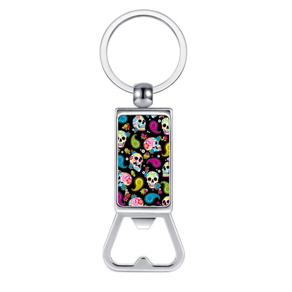 WIRESTER Household Kitchen Tools Keychains Metal Bottle Opener With Key Ring - Colorful Sugar Skulls