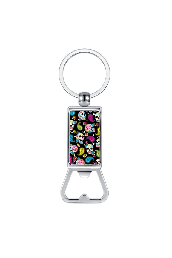 Household Kitchen Tools Keychains Metal Bottle Opener With Key Ring - Colorful Sugar Skulls