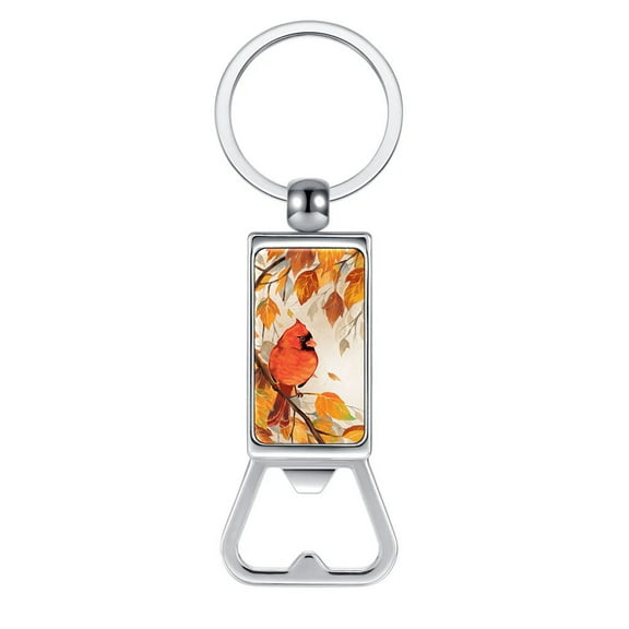 WIRESTER Household Kitchen Tools Keychains Metal Bottle Opener With Key Ring - Red Cardinal Bird In Autumn