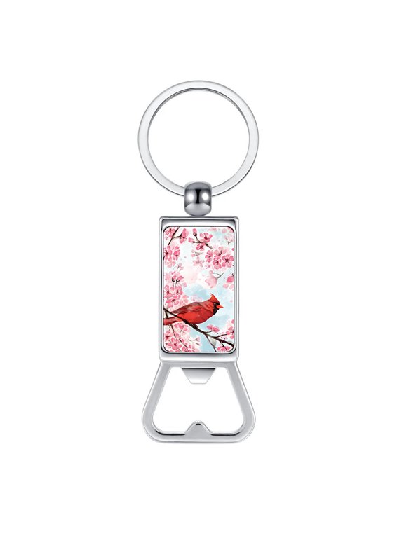 Household Kitchen Tools Keychains Metal Bottle Opener With Key Ring - Red Cardinal Bird In Spring