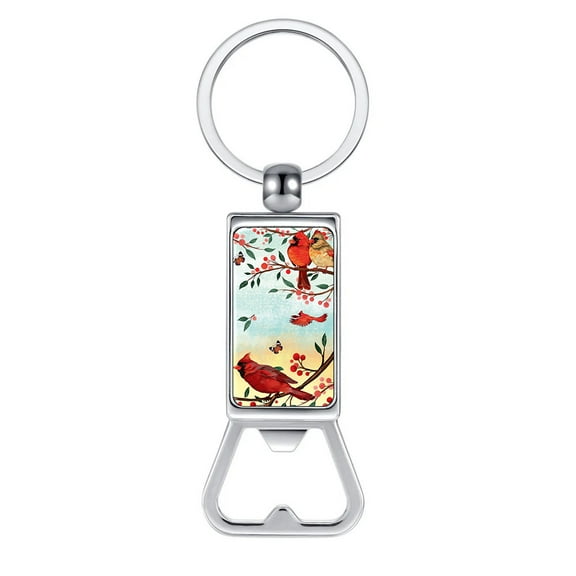 WIRESTER Household Kitchen Tools Keychains Metal Bottle Opener With Key Ring - Red Cardinal Birds