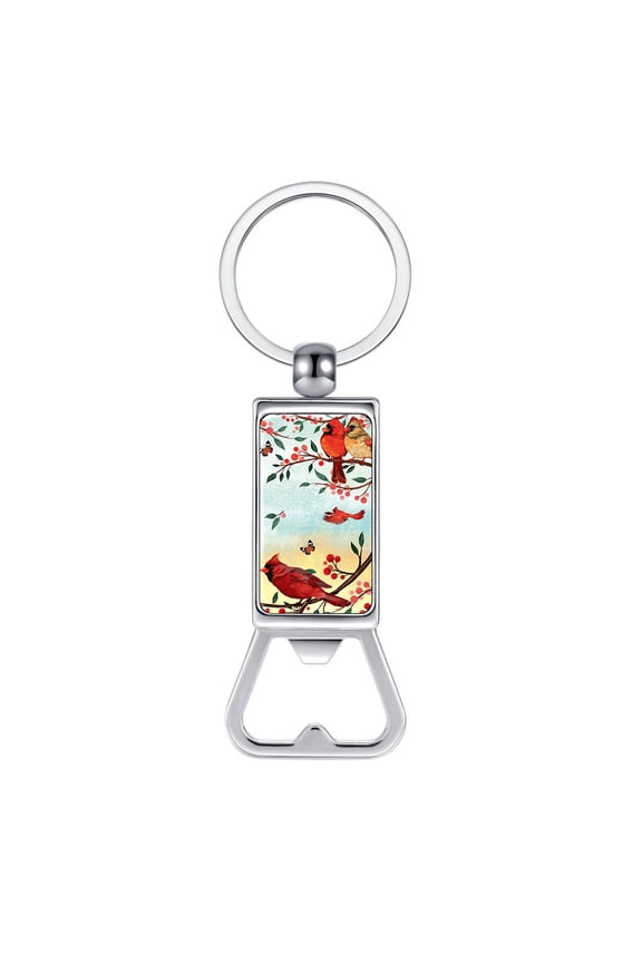Household Kitchen Tools Keychains Metal Bottle Opener With Key Ring - Red Cardinal Birds