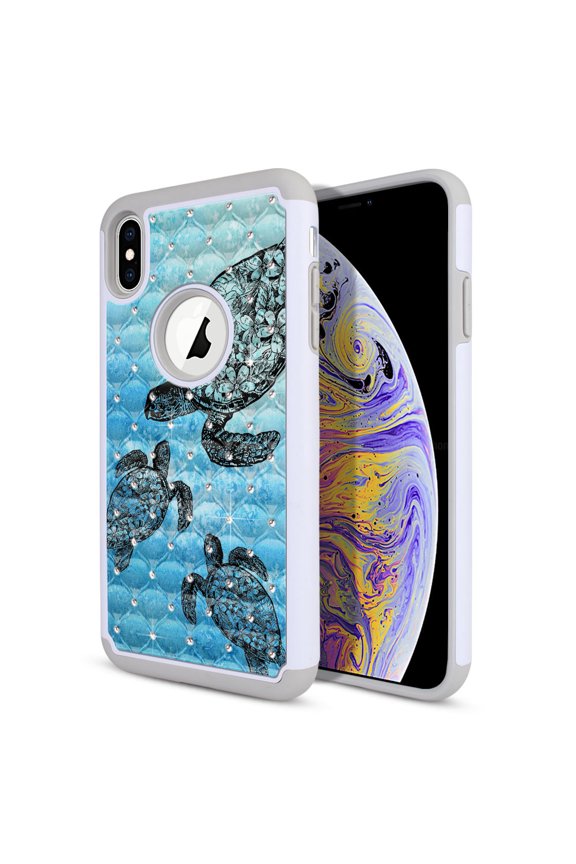 Hybrid Bling Sparkle Cover Case for Apple iPhone XS Max 6.5" (NOT FIT iPhone XS 5.8 inch), Ocean Sea Turtle