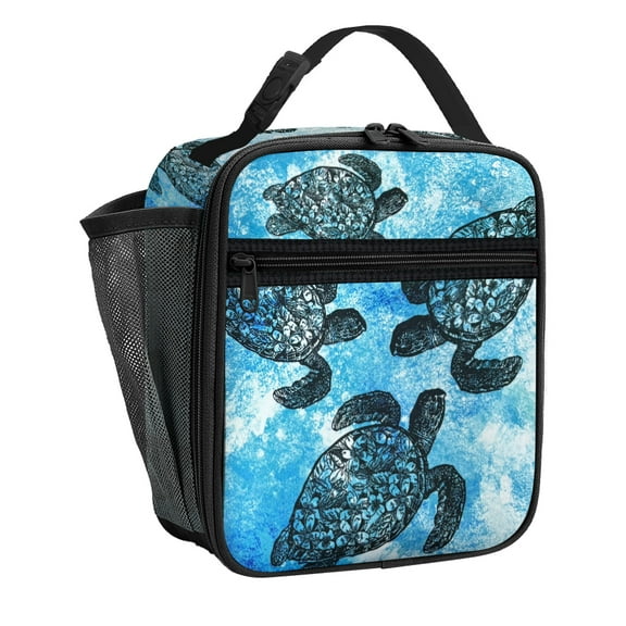 WIRESTER Insulated Lunch Tote Bag with Side Pocket, Reusable Portable Lunch Box for Men Women, Work, Travel, Picnic - Ocean Sea Turtles