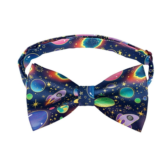 WIRESTER Men's Pre-Tied Classic Formal Tuxedo Bowtie Adjustable Length Fabric Bow Tie for Wedding Party - Colorful Cartoon Planets