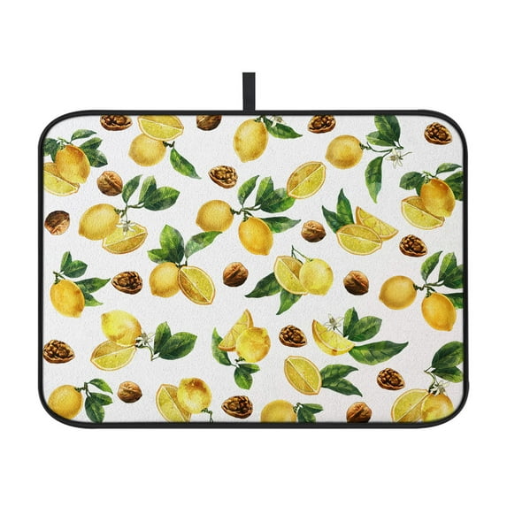 WIRESTER Microfiber Dish Drying Mat, Absorbent Drying Mat for Kitchen Counter, Dishes Drainer Pad Coaster - Lemon Leaf Walnuts