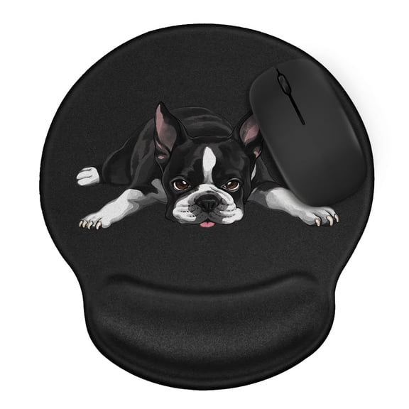 WIRESTER Mouse Pad Wrist Rest Support Cushion, Boston Terrier Dog Lying Down Looking Up