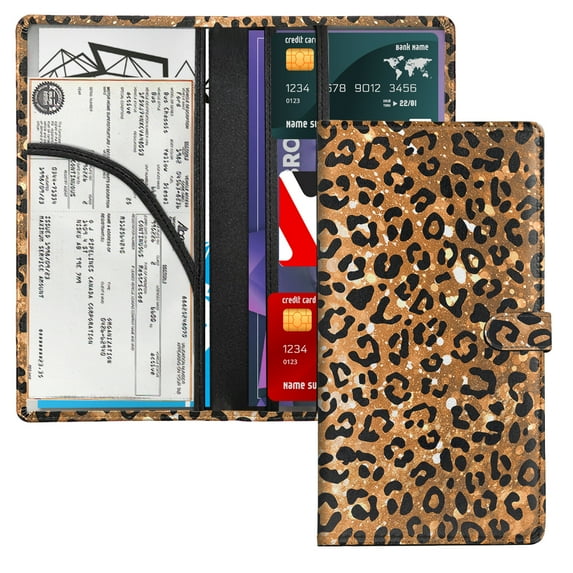 WIRESTER PU Leather Car Registration and Insurance Holder, Car Document Holder, Vehicle Registration and Insurance Card Holder, Wallet Vehicle Paperwork Organizer - Black Yellow Leopard