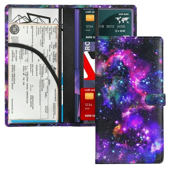 WIRESTER PU Leather Car Registration and Insurance Holder, Car Document Holder, Vehicle Registration and Insurance Card Holder, Wallet Vehicle Paperwork Organizer - Purple Nebula Galaxy