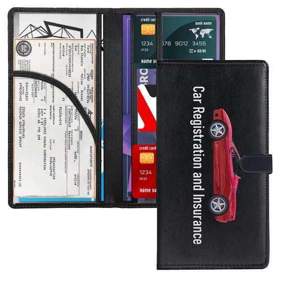 WIRESTER PU Leather Car Registration and Insurance Holder, Car Document Holder, Vehicle Registration and Insurance Card Holder, Wallet Vehicle Paperwork Organizer - Red Sport Car
