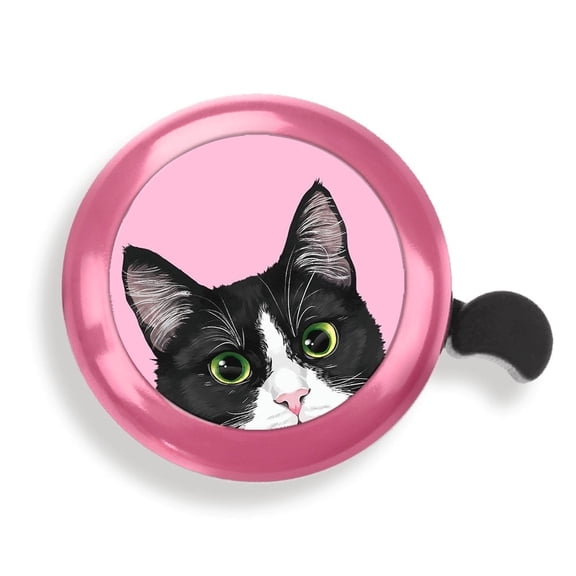 WIRESTER Pink Bicycle Bell Aluminum Alloy Mini Bike Bell With Ring Horn Accessories for Adults Men Women Kids Girls and Boys - Animal Black White Tuxedo Cat
