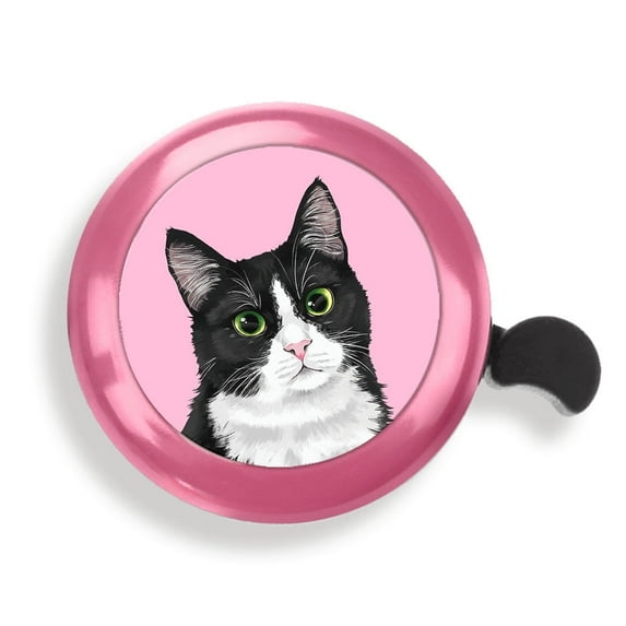 WIRESTER Pink Bicycle Bell Aluminum Alloy Mini Bike Bell With Ring Horn Accessories for Adults Men Women Kids Girls and Boys -Black White Tuxedo Cat