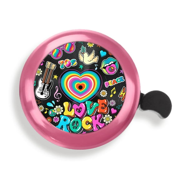 WIRESTER Pink Bicycle Bell Aluminum Alloy Mini Bike Bell With Ring Horn Accessories for Adults Men Women Kids Girls and Boys -Love Rock 70s
