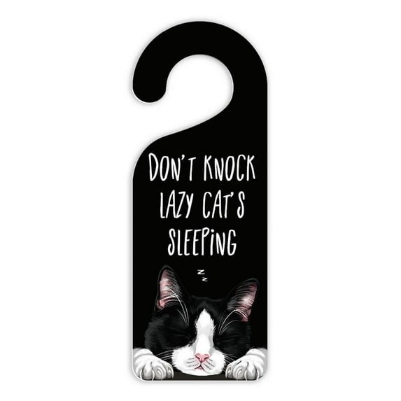 WIRESTER Plastic Sign Door Knob Hanger Sign Tag Room Decoration for Home, Office - Lazy Tuxedo Cat Sleeping