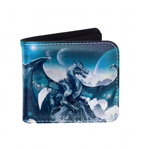 WIRESTER RFID Blocking Bifold Wallet for Men, Slim Leather Credit Card Holder with ID Window - Blue Dragon