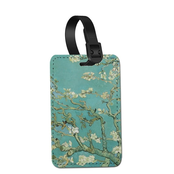 WIRESTER Rectangle PU Leather Luggage Tags for Travel Suitcase Baggage 4.05 x 2.83 inches - Almond Blossom Van Gogh