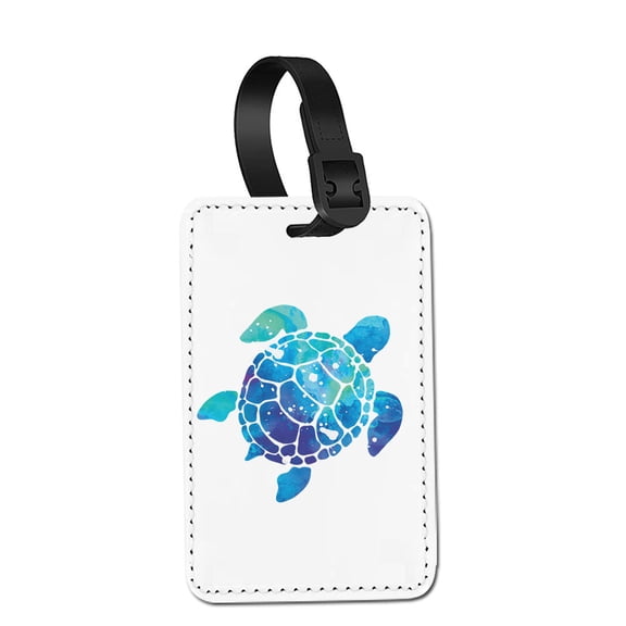 WIRESTER Rectangle PU Leather Luggage Tags for Travel Suitcase Baggage 4.05 x 2.83 inches - Blue Sea Turtle