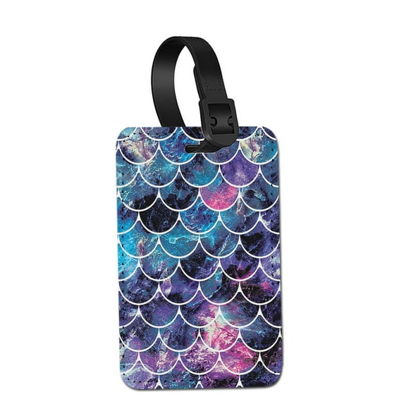 WIRESTER Rectangle PU Leather Luggage Tags for Travel Suitcase Baggage 4.05 x 2.83 inches - Mosaic Mermaid Scale