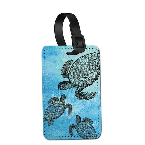 WIRESTER Rectangle PU Leather Luggage Tags for Travel Suitcase Baggage 4.05 x 2.83 inches - Ocean Sea Turtles