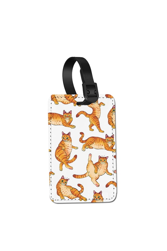 Rectangle PU Leather Luggage Tags for Travel Suitcase Baggage 4.05 x 2.83 inches - Orange Tabby Cat Funny Playful Postures