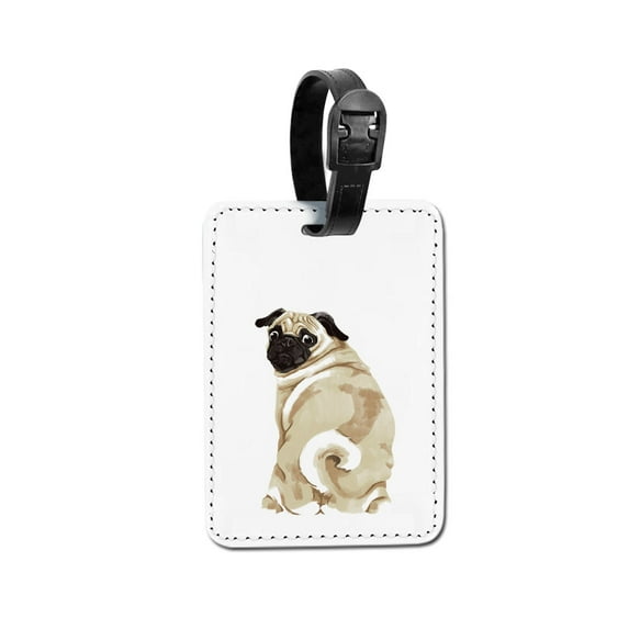 WIRESTER Rectangle PU Leather Luggage Tags for Travel Suitcase Baggage 4.05 x 2.83 inches - Pug Dog