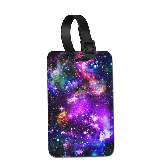 WIRESTER Rectangle PU Leather Luggage Tags for Travel Suitcase Baggage 4.05 x 2.83 inches - Purple Nebula Galaxy