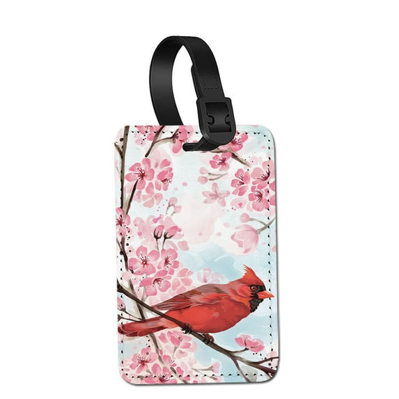 WIRESTER Rectangle PU Leather Luggage Tags for Travel Suitcase Baggage 4.05 x 2.83 inches - Red Cardinal Bird In Spring