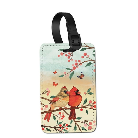 WIRESTER Rectangle PU Leather Luggage Tags for Travel Suitcase Baggage 4.05 x 2.83 inches - Red Cardinal Lovebird (S1)